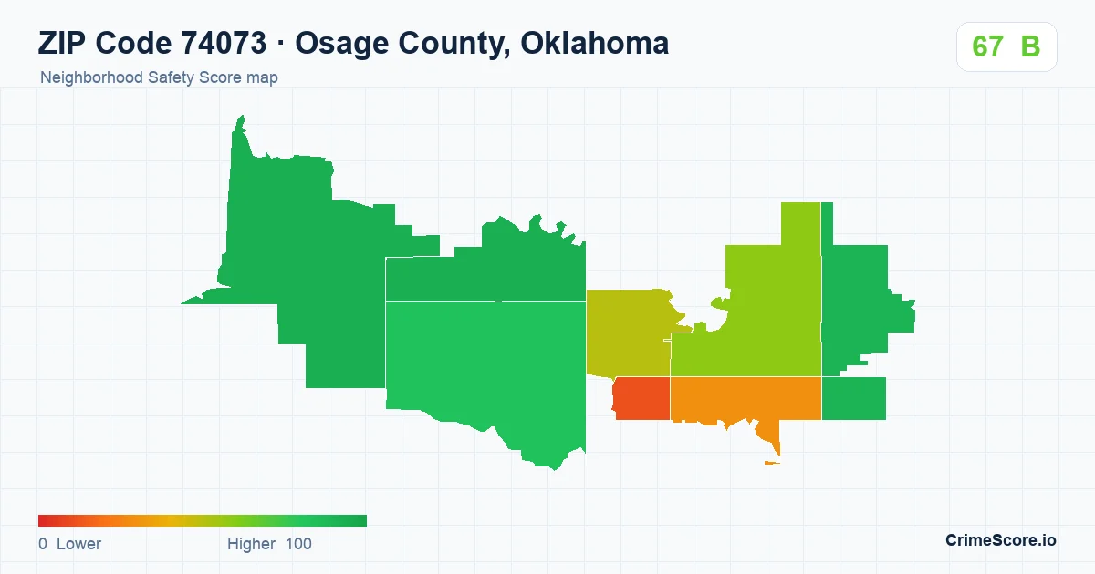 ZIP Code 74073 in Osage County, Oklahoma neighborhood Safety Score map