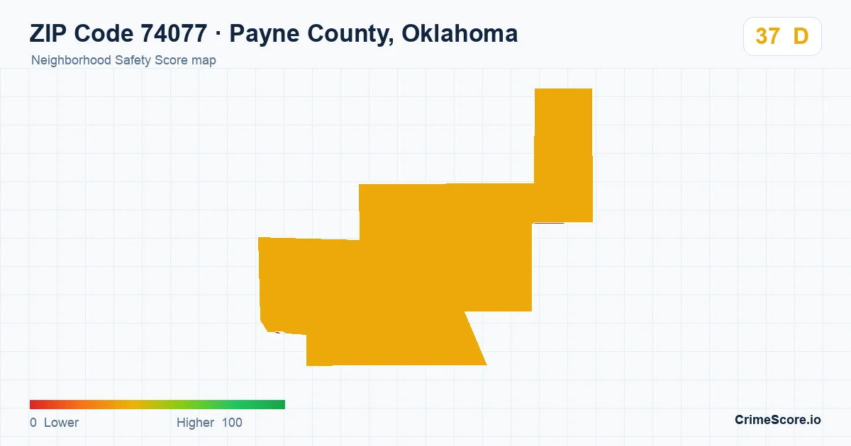 ZIP Code 74077 in Payne County, Oklahoma neighborhood Safety Score map