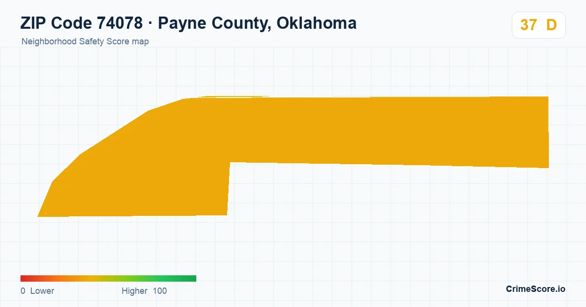 ZIP Code 74078 in Payne County, Oklahoma neighborhood Safety Score map
