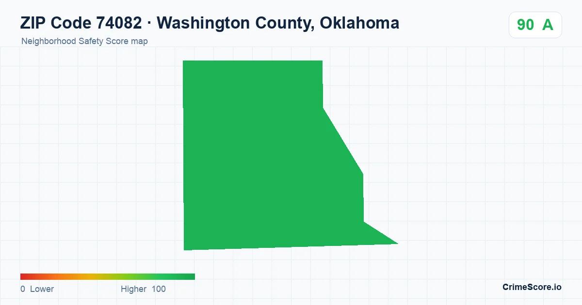 ZIP Code 74082 in Washington County, Oklahoma neighborhood Safety Score map