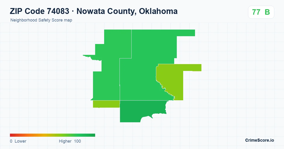 ZIP Code 74083 in Nowata County, Oklahoma neighborhood Safety Score map