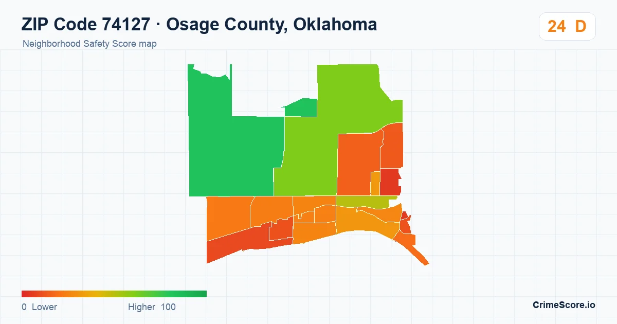 ZIP Code 74127 in Osage County, Oklahoma neighborhood Safety Score map
