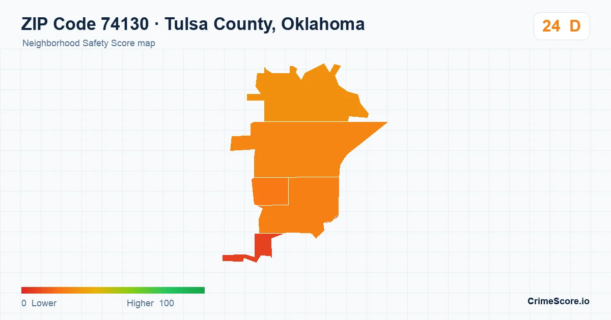 ZIP Code 74130 in Tulsa County, Oklahoma neighborhood Safety Score map