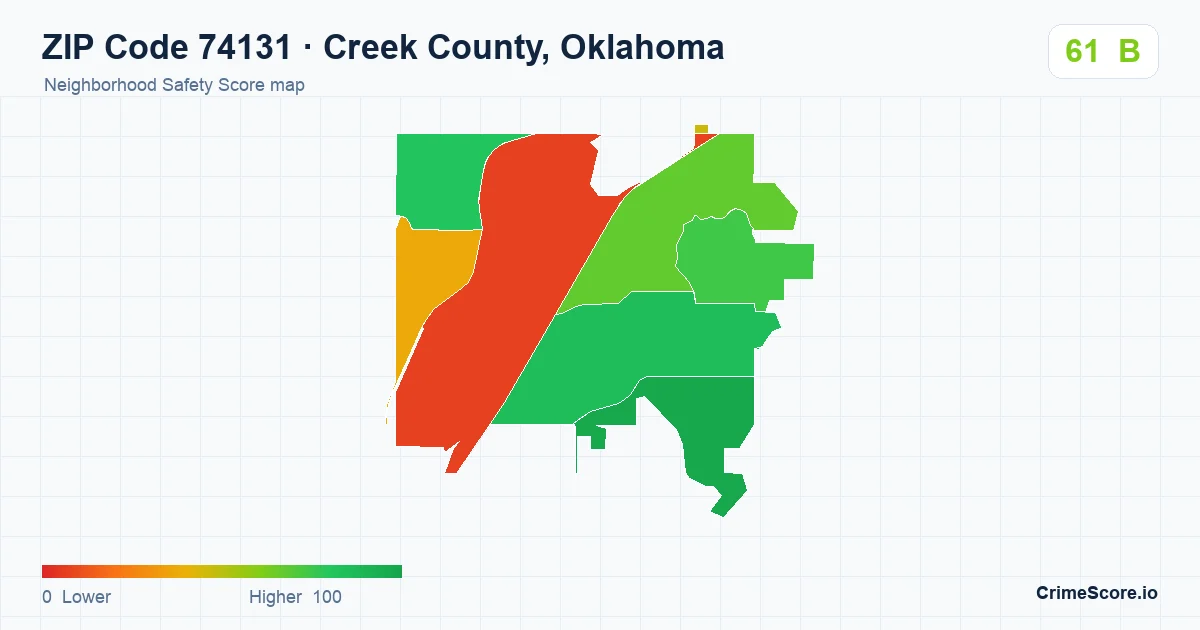 ZIP Code 74131 in Creek County, Oklahoma neighborhood Safety Score map