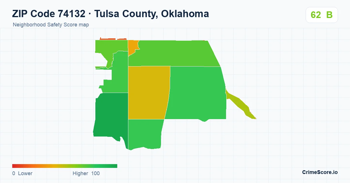 ZIP Code 74132 in Tulsa County, Oklahoma neighborhood Safety Score map
