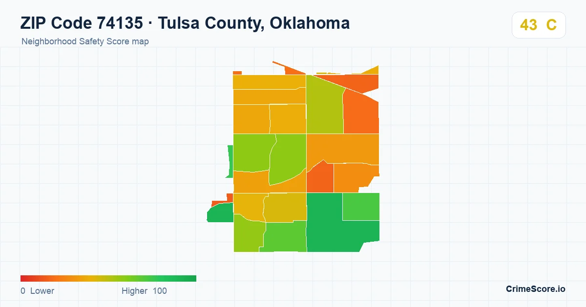 ZIP Code 74135 in Tulsa County, Oklahoma neighborhood Safety Score map