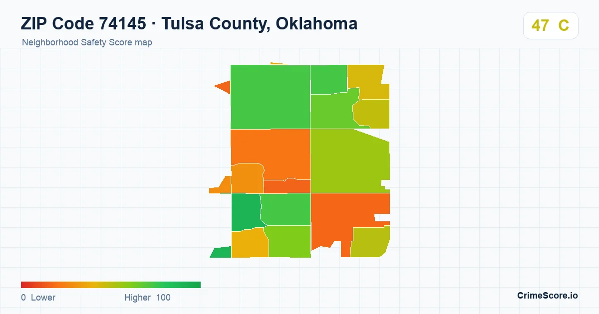 ZIP Code 74145 in Tulsa County, Oklahoma neighborhood Safety Score map
