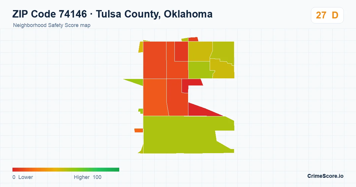 ZIP Code 74146 in Tulsa County, Oklahoma neighborhood Safety Score map