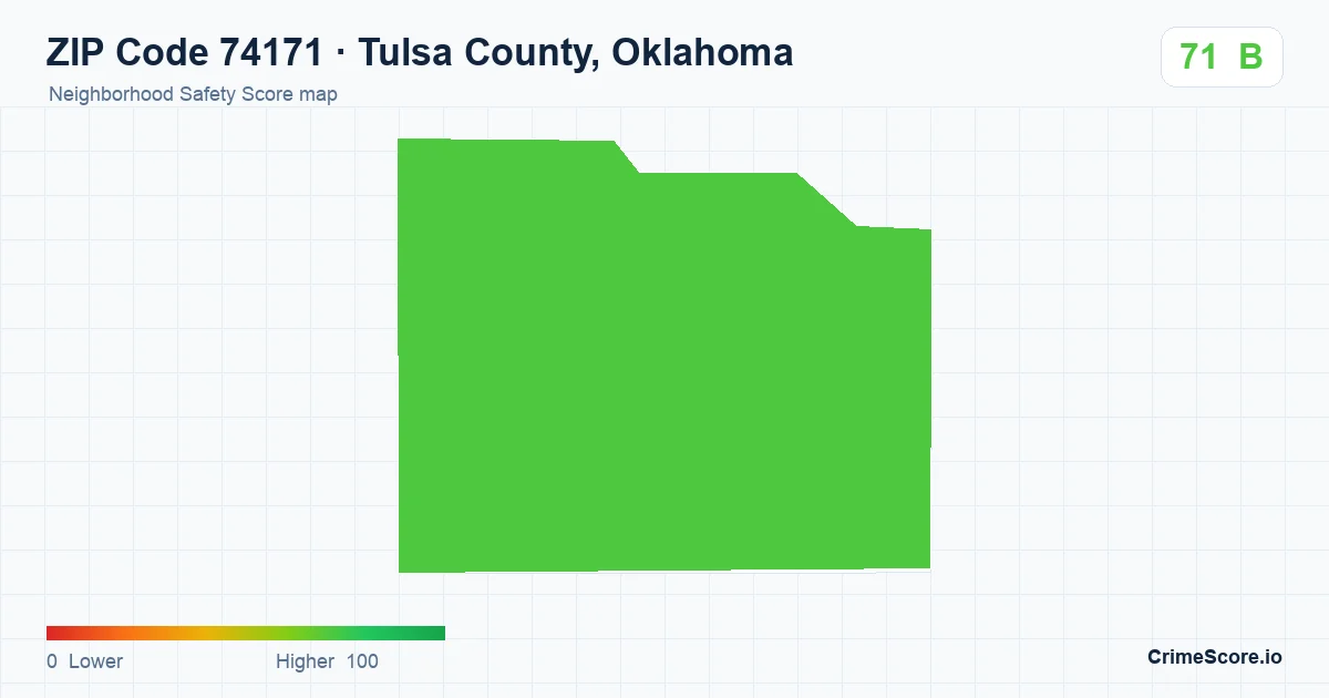 ZIP Code 74171 in Tulsa County, Oklahoma neighborhood Safety Score map