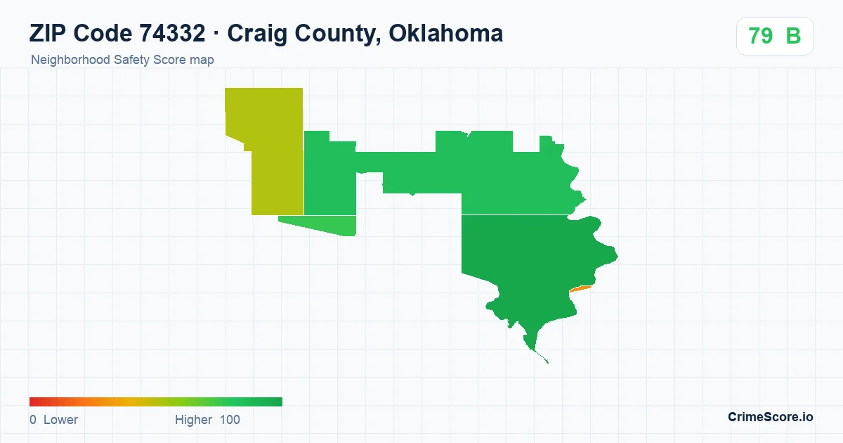 ZIP Code 74332 in Craig County, Oklahoma neighborhood Safety Score map