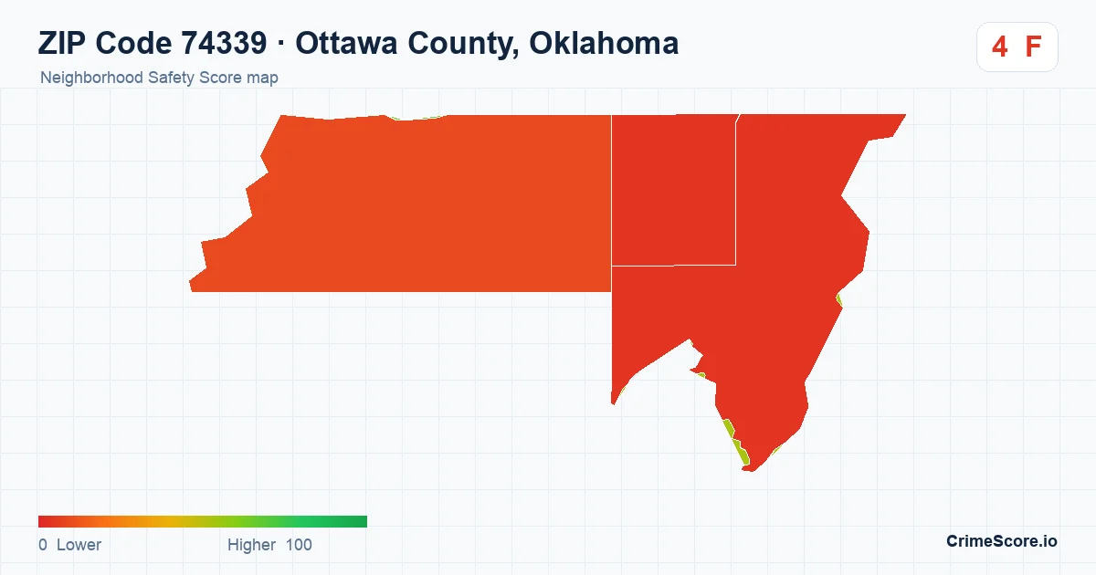 ZIP Code 74339 in Ottawa County, Oklahoma neighborhood Safety Score map