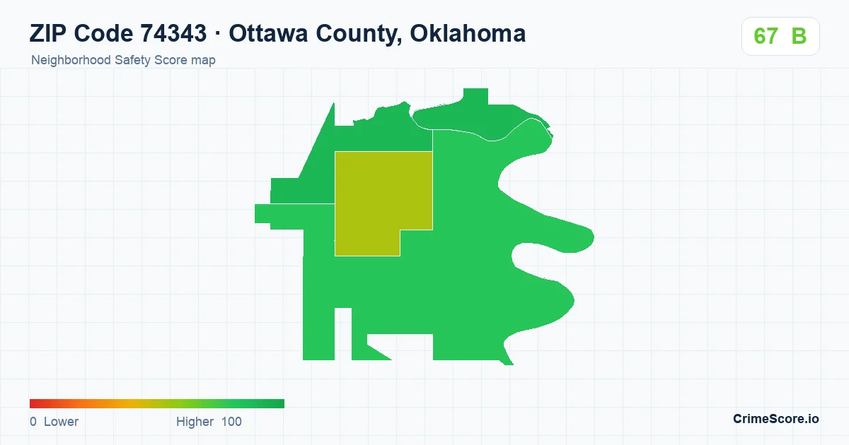 ZIP Code 74343 in Ottawa County, Oklahoma neighborhood Safety Score map