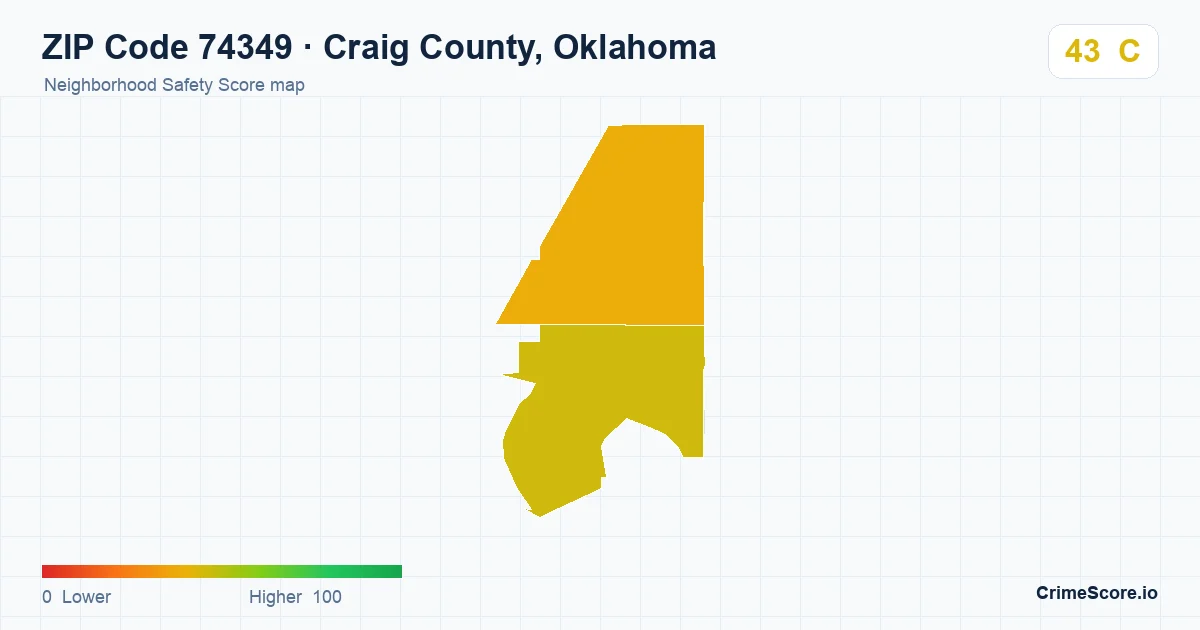 ZIP Code 74349 in Craig County, Oklahoma neighborhood Safety Score map
