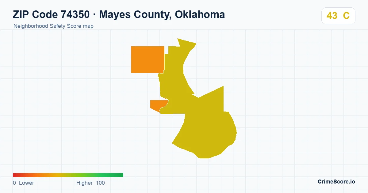 ZIP Code 74350 in Mayes County, Oklahoma neighborhood Safety Score map