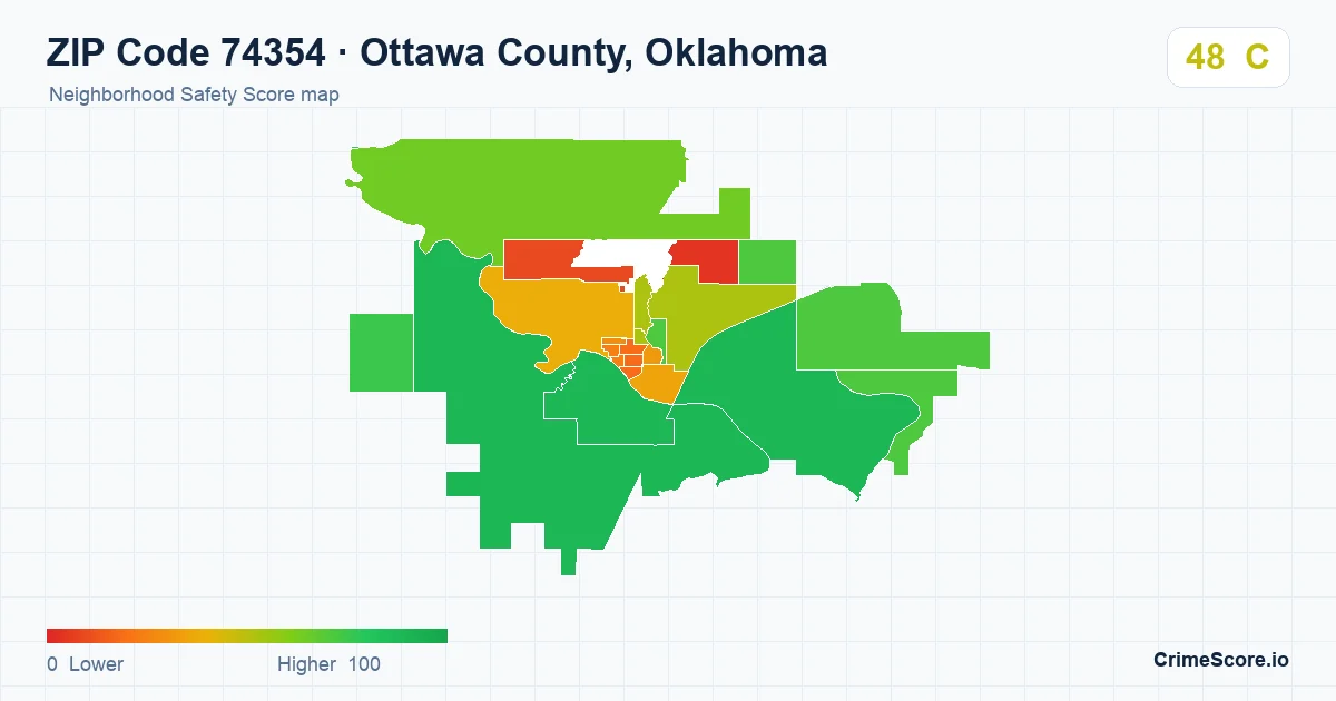 ZIP Code 74354 in Ottawa County, Oklahoma neighborhood Safety Score map