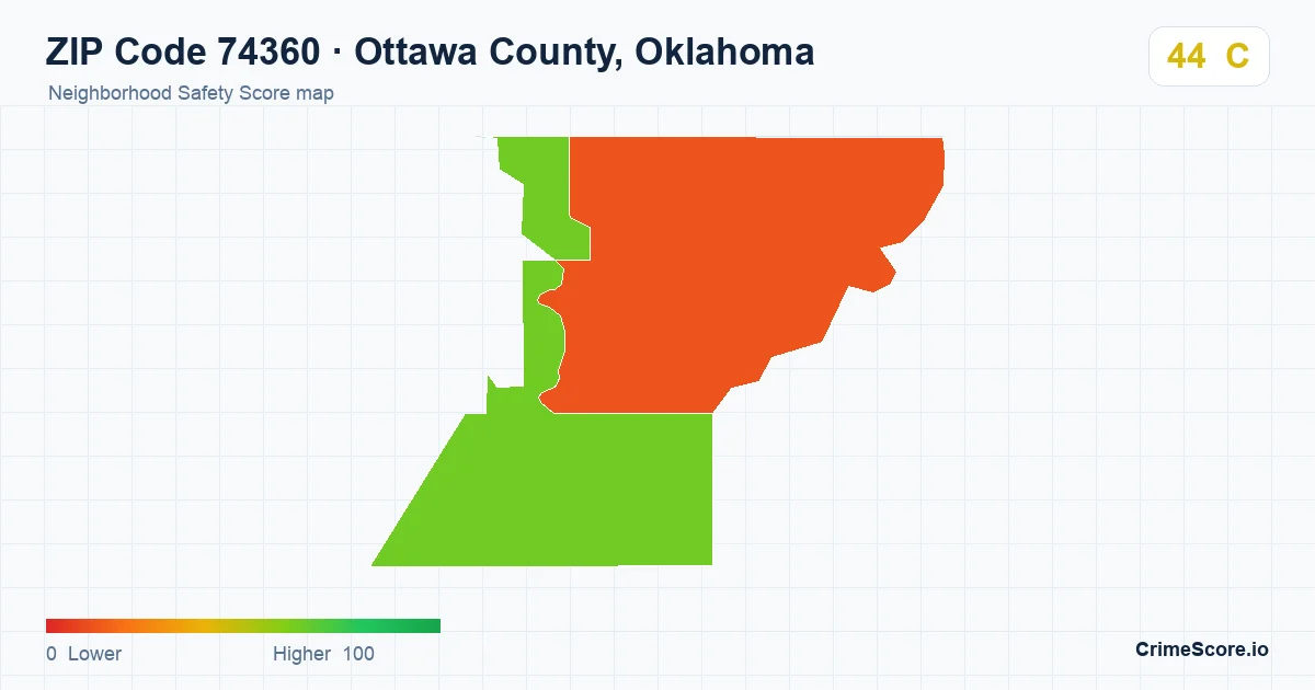 ZIP Code 74360 in Ottawa County, Oklahoma neighborhood Safety Score map
