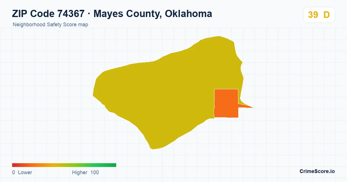 ZIP Code 74367 in Mayes County, Oklahoma neighborhood Safety Score map