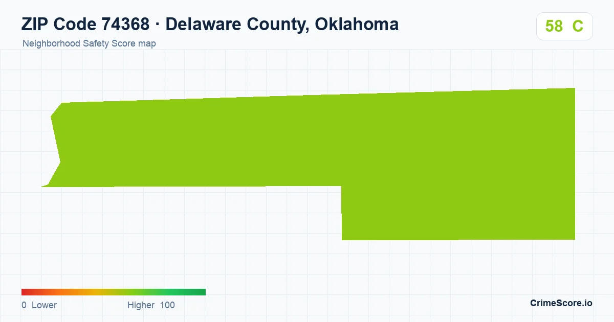 ZIP Code 74368 in Delaware County, Oklahoma neighborhood Safety Score map
