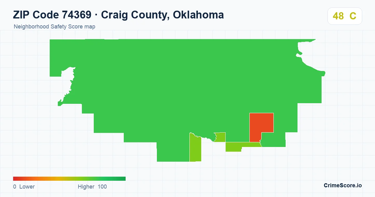 ZIP Code 74369 in Craig County, Oklahoma neighborhood Safety Score map