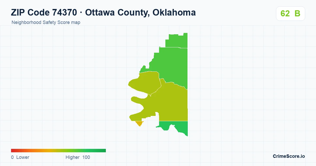 ZIP Code 74370 in Ottawa County, Oklahoma neighborhood Safety Score map