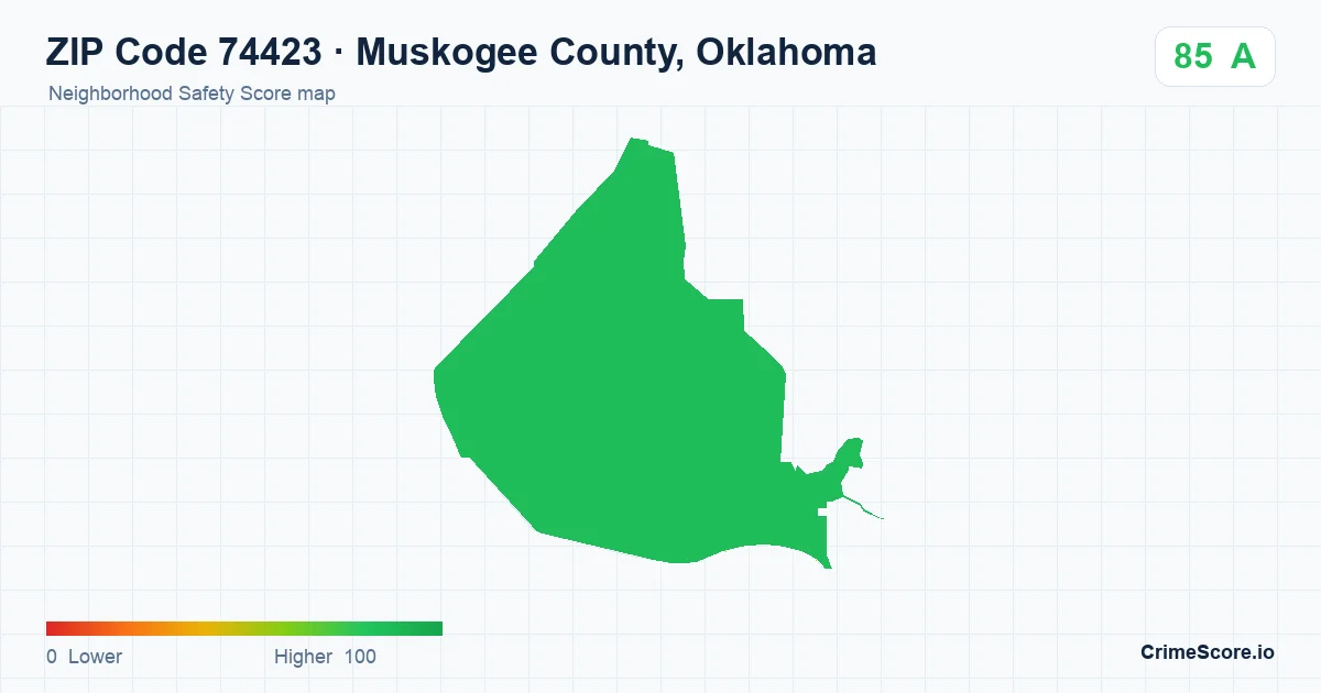 ZIP Code 74423 in Muskogee County, Oklahoma neighborhood Safety Score map