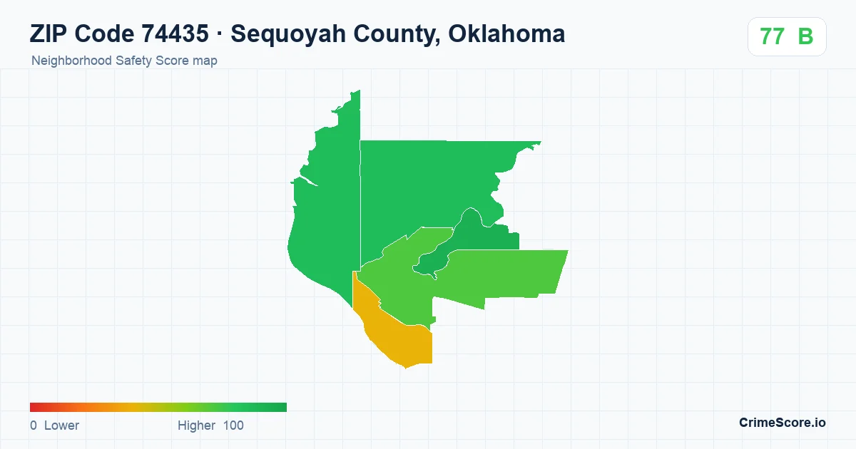 ZIP Code 74435 in Sequoyah County, Oklahoma neighborhood Safety Score map
