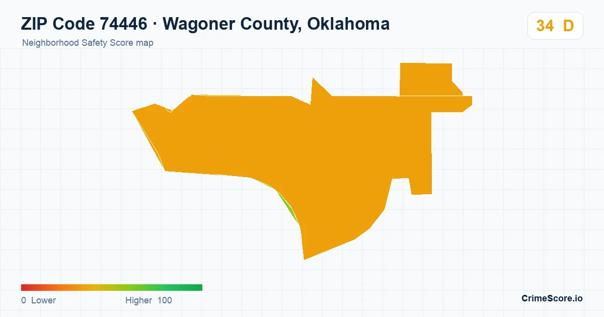 ZIP Code 74446 in Wagoner County, Oklahoma neighborhood Safety Score map