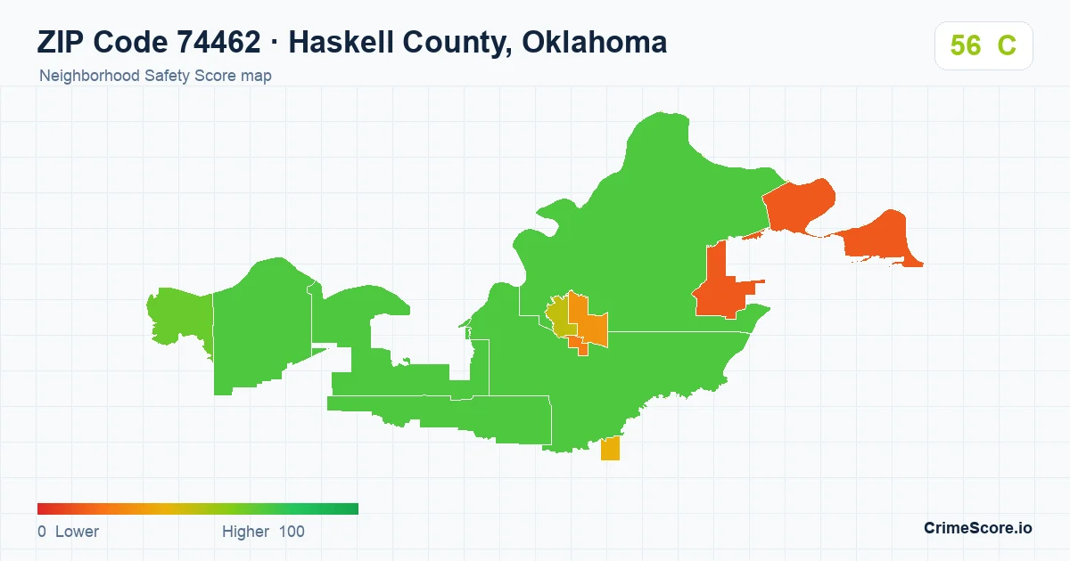 ZIP Code 74462 in Haskell County, Oklahoma neighborhood Safety Score map