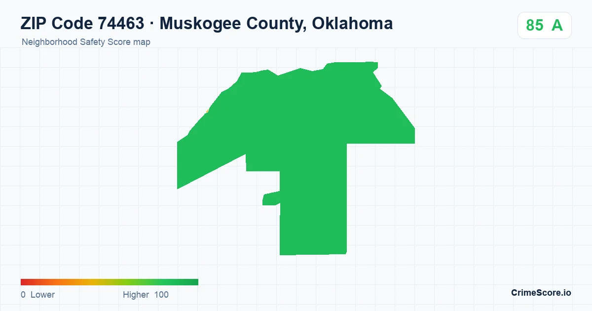ZIP Code 74463 in Muskogee County, Oklahoma neighborhood Safety Score map