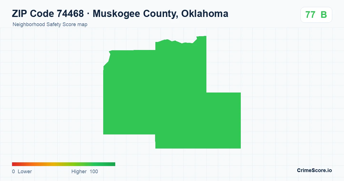 ZIP Code 74468 in Muskogee County, Oklahoma neighborhood Safety Score map