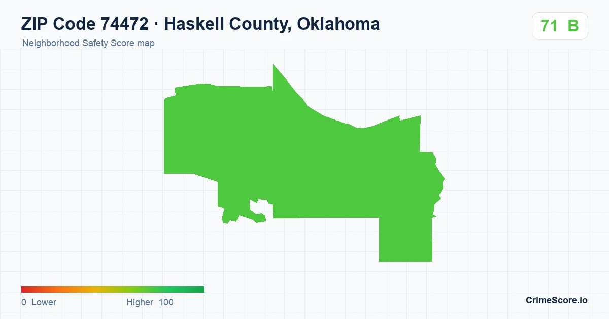 ZIP Code 74472 in Haskell County, Oklahoma neighborhood Safety Score map