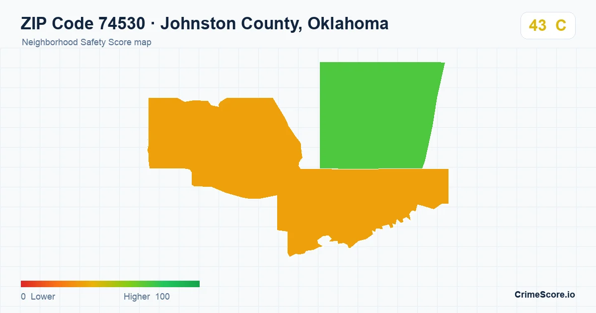 ZIP Code 74530 in Johnston County, Oklahoma neighborhood Safety Score map