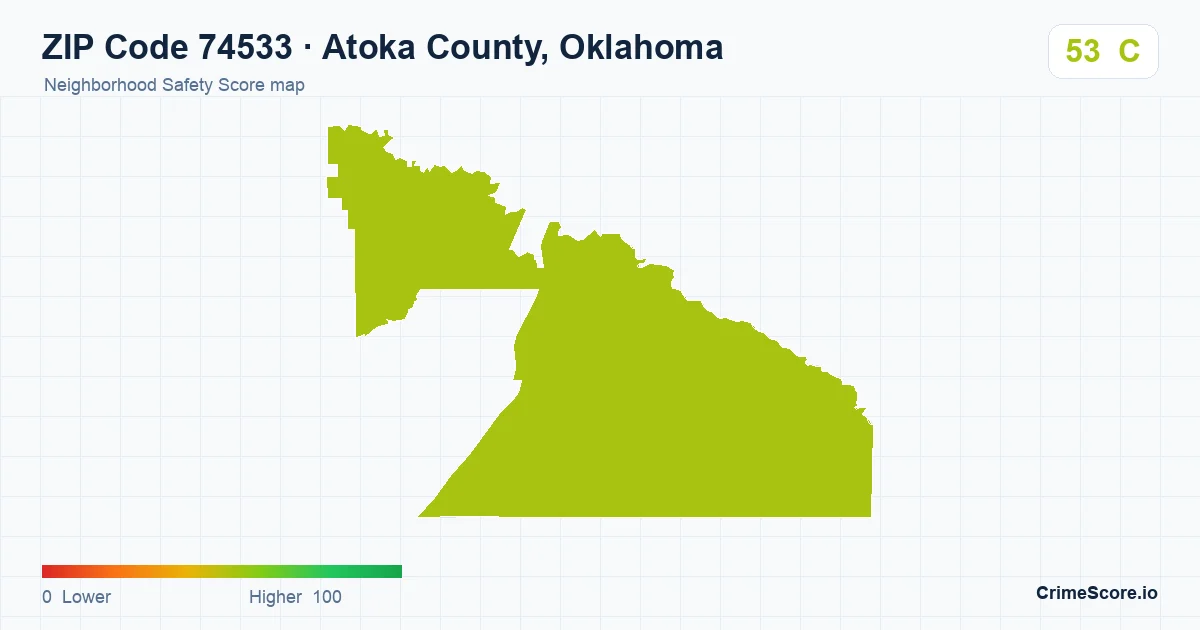 ZIP Code 74533 in Atoka County, Oklahoma neighborhood Safety Score map