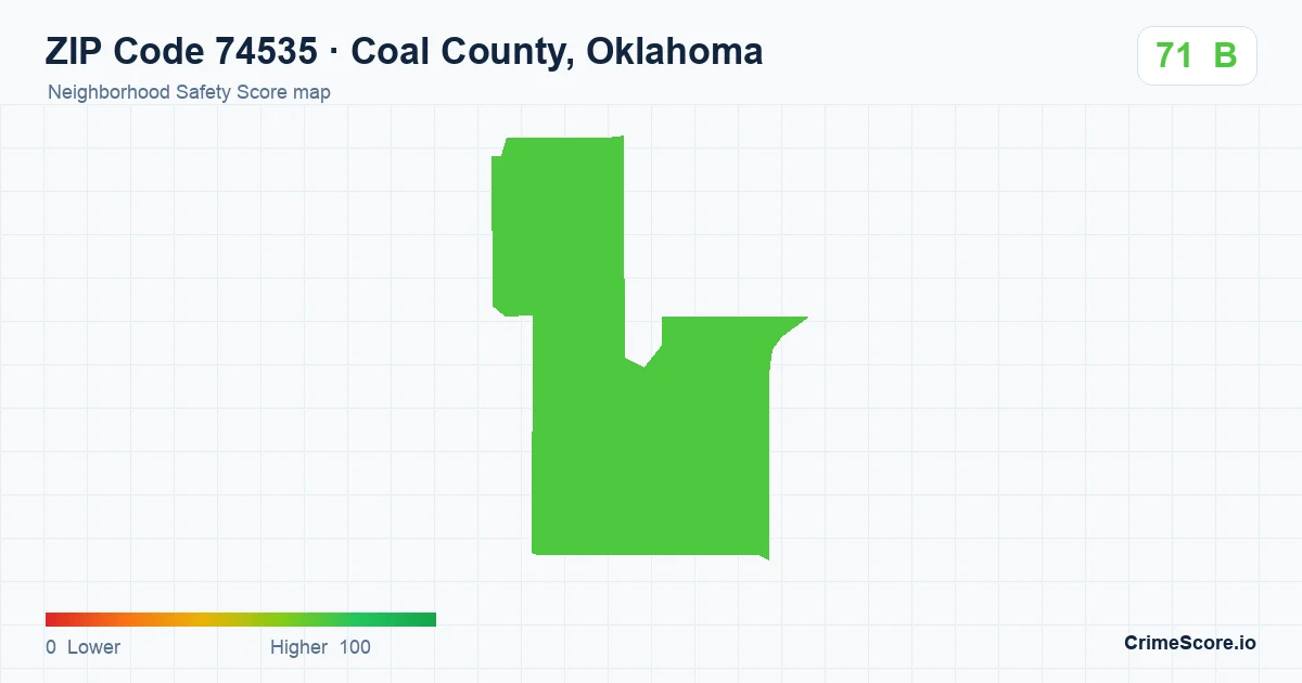 ZIP Code 74535 in Coal County, Oklahoma neighborhood Safety Score map