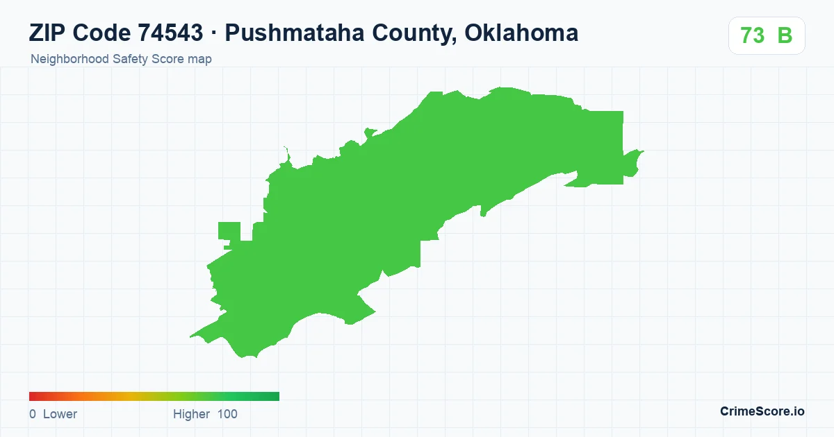 ZIP Code 74543 in Pushmataha County, Oklahoma neighborhood Safety Score map
