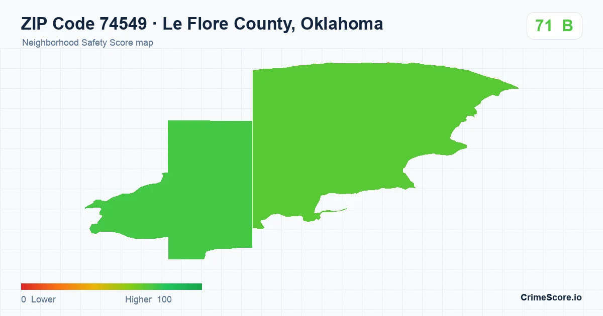 ZIP Code 74549 in Le Flore County, Oklahoma neighborhood Safety Score map