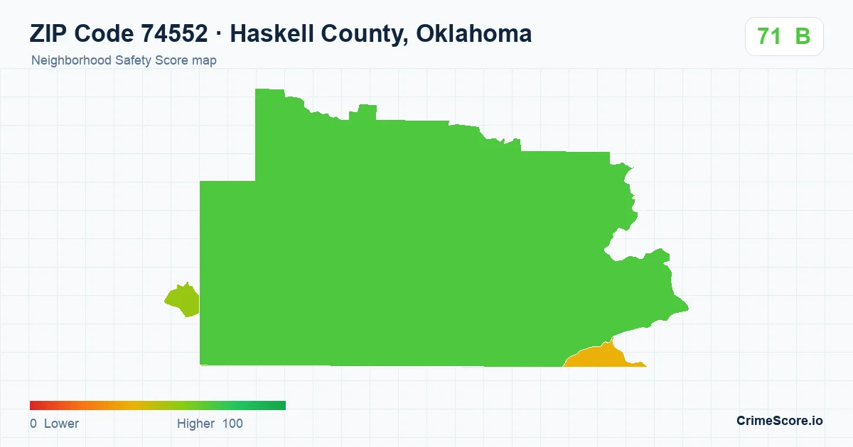ZIP Code 74552 in Haskell County, Oklahoma neighborhood Safety Score map