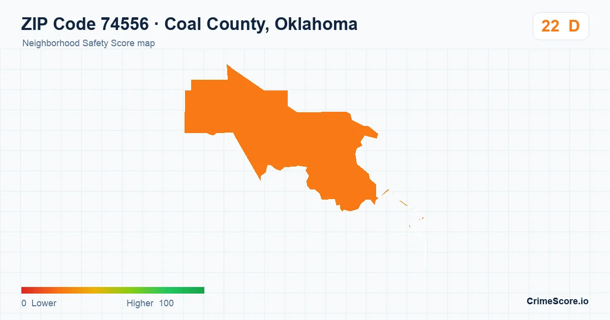 ZIP Code 74556 in Coal County, Oklahoma neighborhood Safety Score map