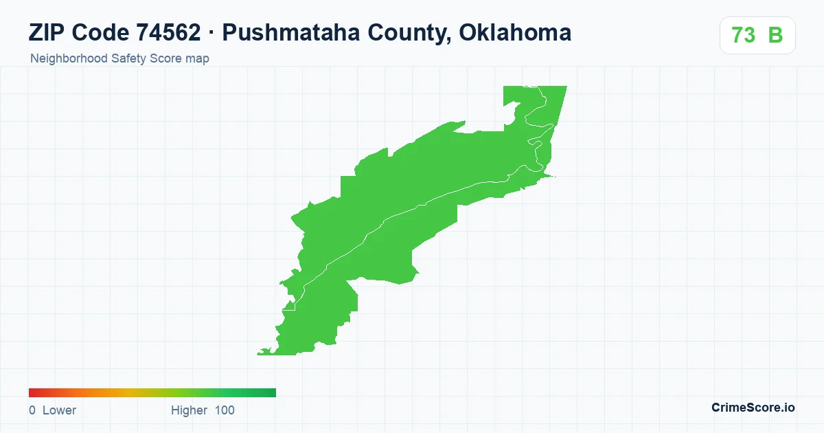 ZIP Code 74562 in Pushmataha County, Oklahoma neighborhood Safety Score map