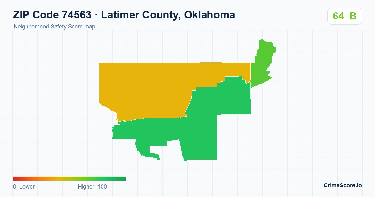 ZIP Code 74563 in Latimer County, Oklahoma neighborhood Safety Score map