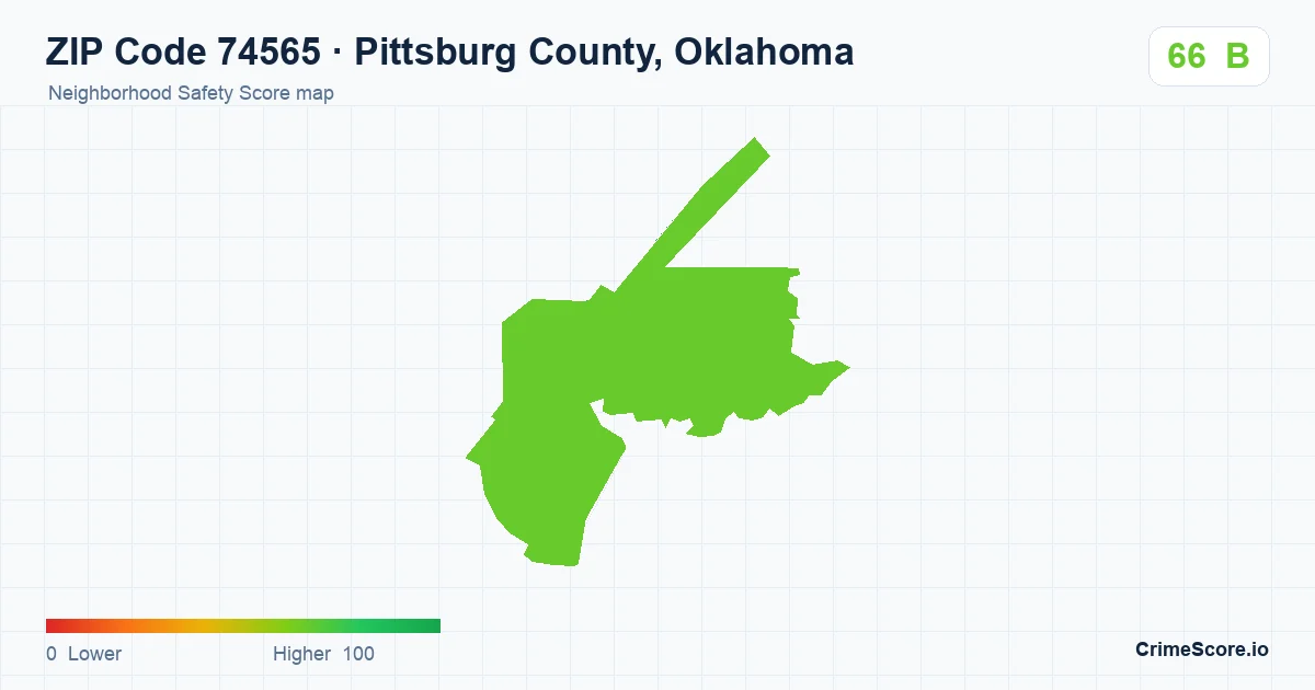 ZIP Code 74565 in Pittsburg County, Oklahoma neighborhood Safety Score map
