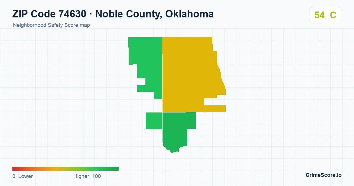 ZIP Code 74630 in Noble County, Oklahoma neighborhood Safety Score map