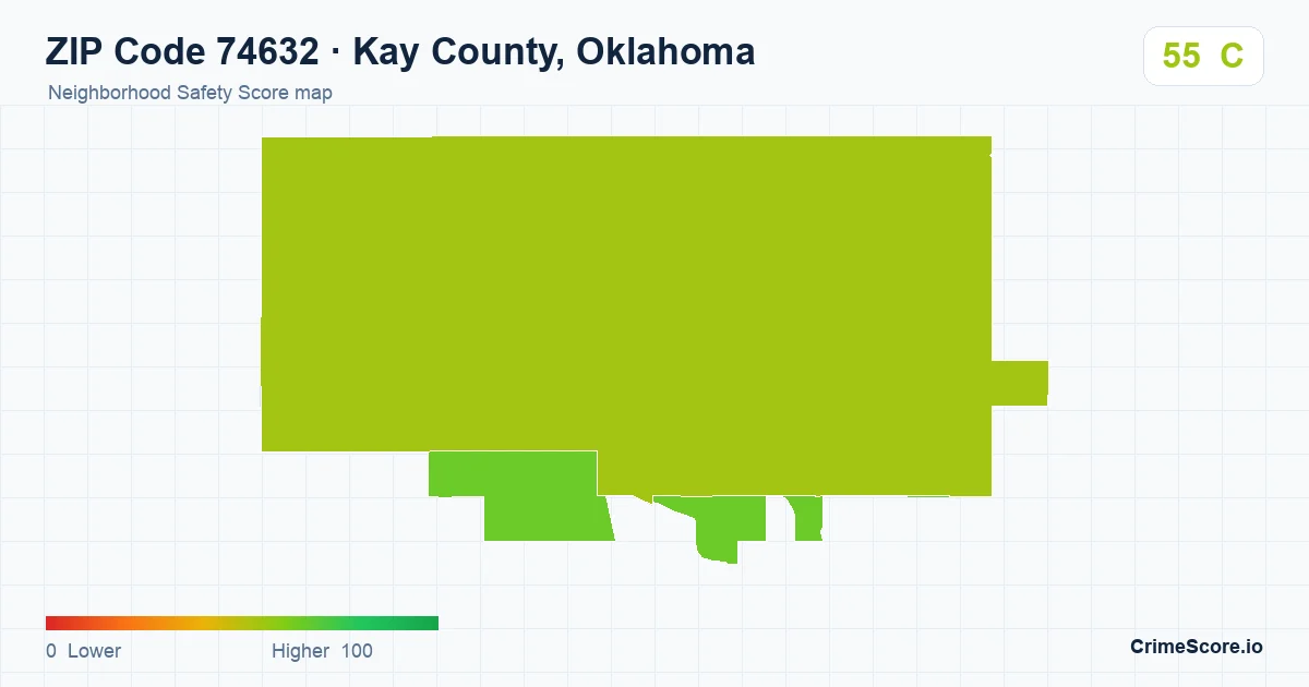 ZIP Code 74632 in Kay County, Oklahoma neighborhood Safety Score map