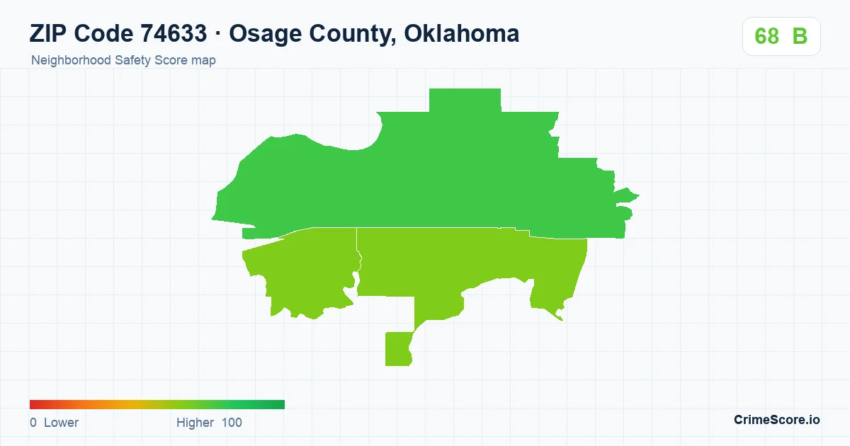 ZIP Code 74633 in Osage County, Oklahoma neighborhood Safety Score map