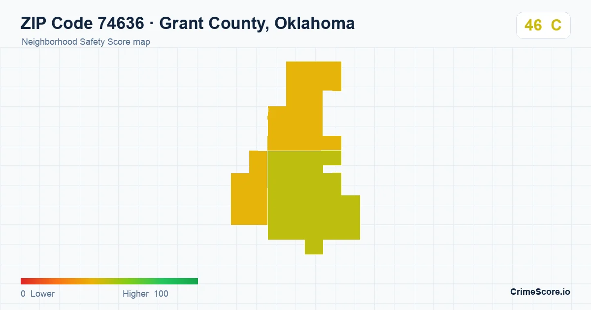 ZIP Code 74636 in Grant County, Oklahoma neighborhood Safety Score map