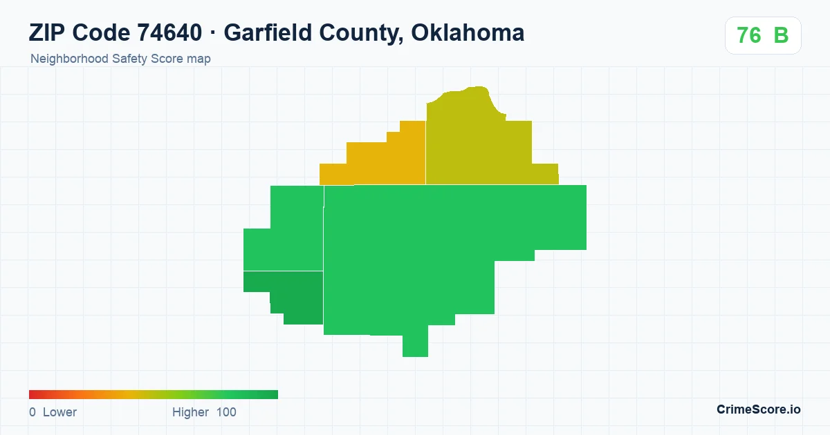 ZIP Code 74640 in Garfield County, Oklahoma neighborhood Safety Score map