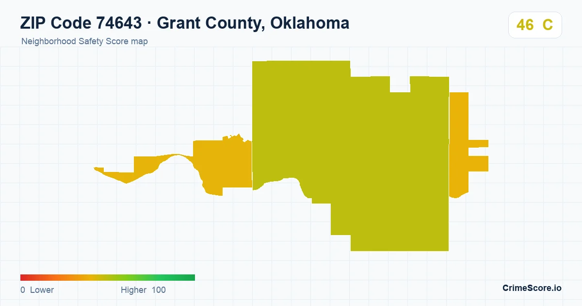 ZIP Code 74643 in Grant County, Oklahoma neighborhood Safety Score map