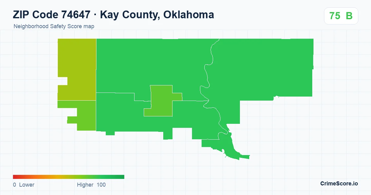 ZIP Code 74647 in Kay County, Oklahoma neighborhood Safety Score map