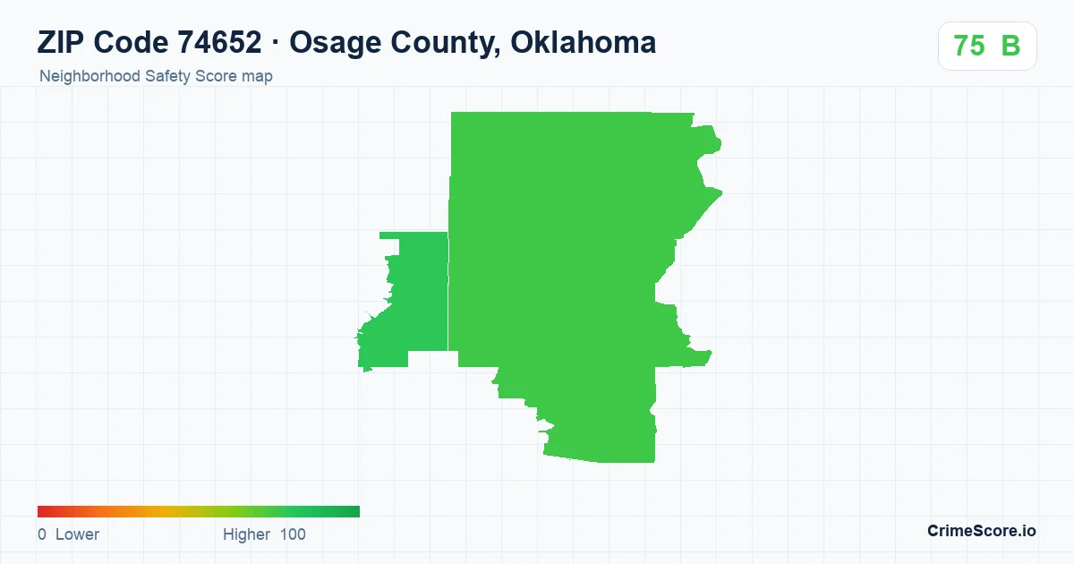 ZIP Code 74652 in Osage County, Oklahoma neighborhood Safety Score map