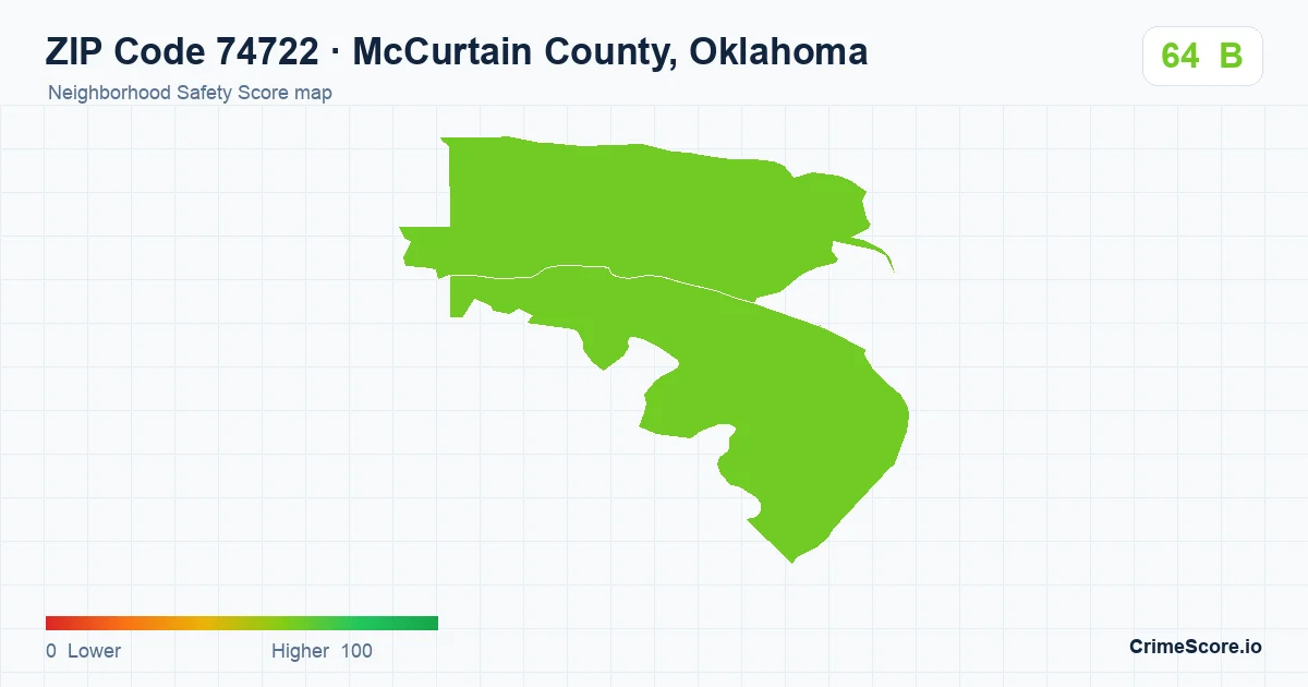 ZIP Code 74722 in McCurtain County, Oklahoma neighborhood Safety Score map